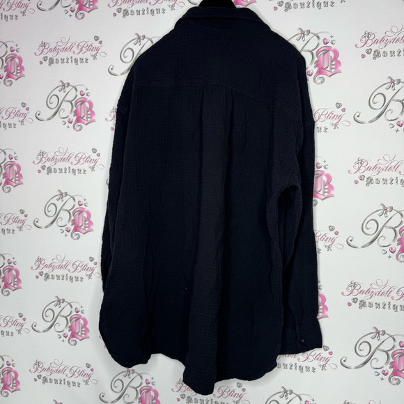 Rachel Roy Button down long sleeve polo black soft beachy flowy comfy xxl - Picture 7 of 9